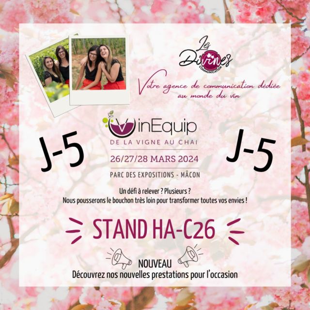 Vous n’êtes pas encore inscrits au salon @vinequip ? Il est encore temps !
Rendez-vous au parc des expositions de Mâcon les 26, 27 et 28 mars.

Et surtout faites une halte sur notre stand 𝗛𝗔-𝗖𝟮𝟲 afin d’évoquer ensemble les différents services que nous proposons 🤩

Téléchargez votre badge gratuitement en suivant le lien dans notre story (disponible pendant 24h).

#salon #vinéquip #accompagnement #vignes #vigneron #vigneronindependant #agencedecommunication #lesdivinescommunication #vin #communicationvin #vignobles #vigne #vignerons #vigneronsdenature #communicationvigneron #vinrouge #vinblanc #vinrosé #apéro #apéritif #degustation #degustationvin